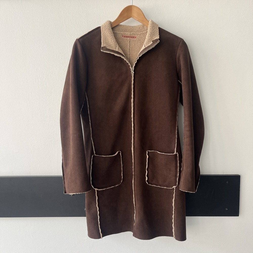 Velvet By Graham Spencer Chocolate Brown Long‎ Sherpa Faux Suede Jacket Y2K. S
